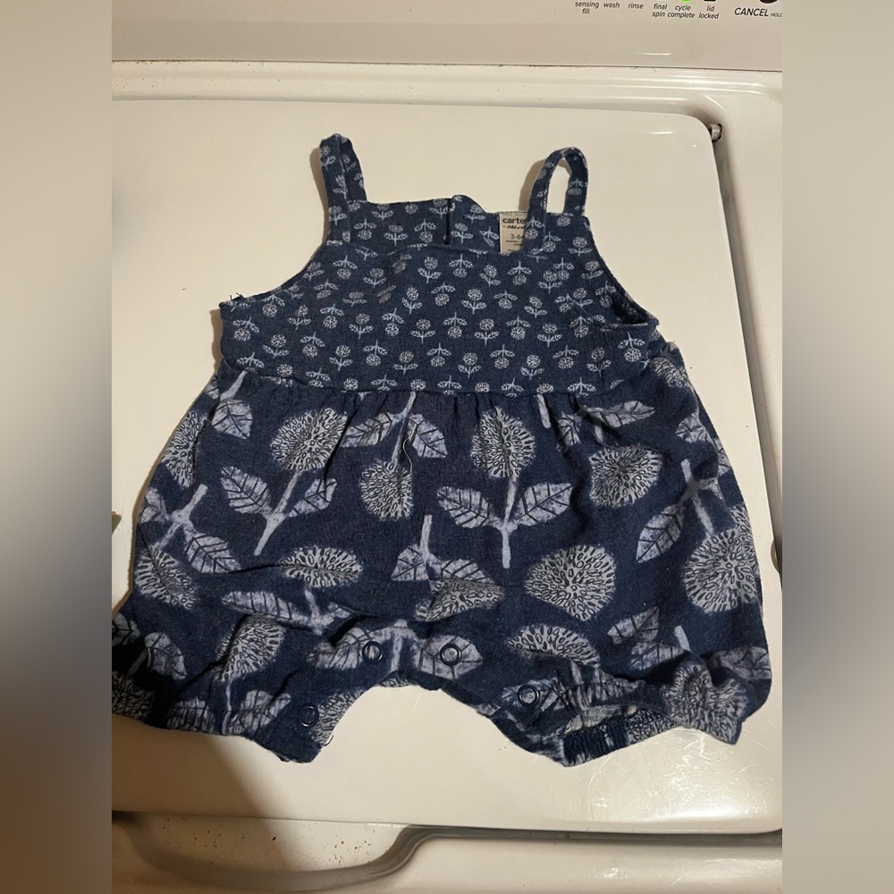 Navy Blue Baby Romper with Leaf Print